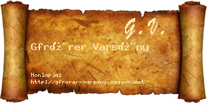 Gfrörer Varsány névjegykártya